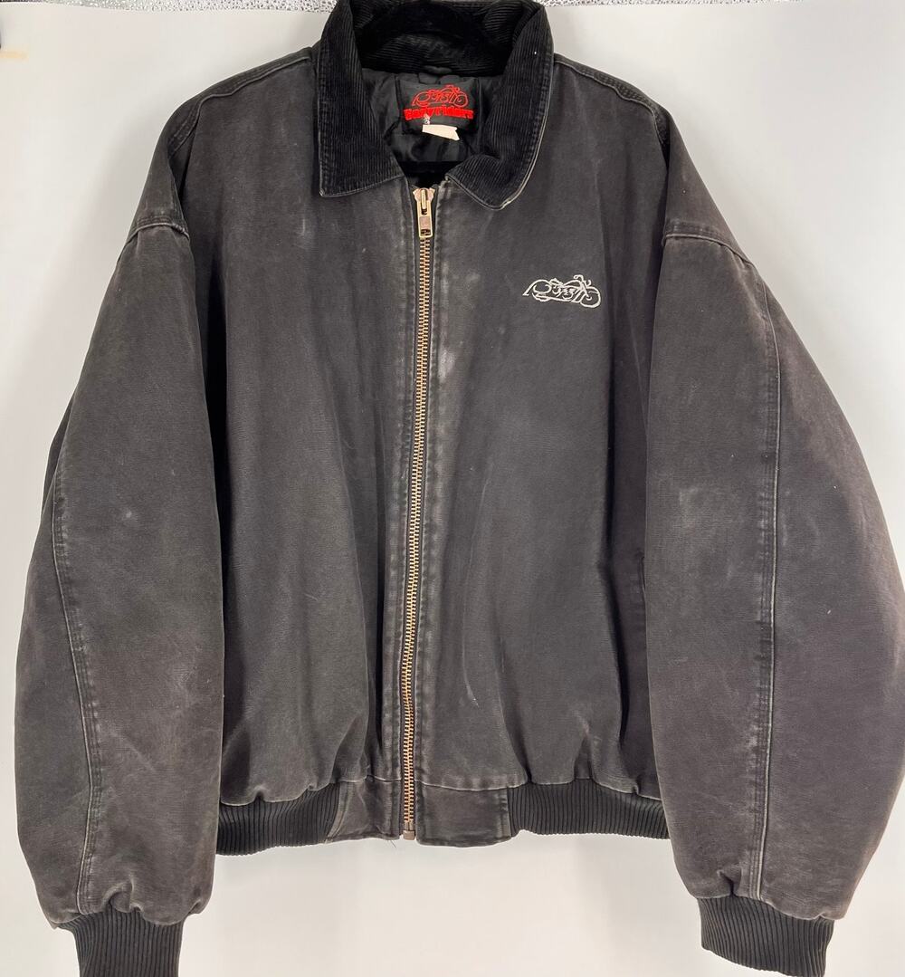 vintage men's 2XL canvas zip front coat easy rider graphic black corduroy collar